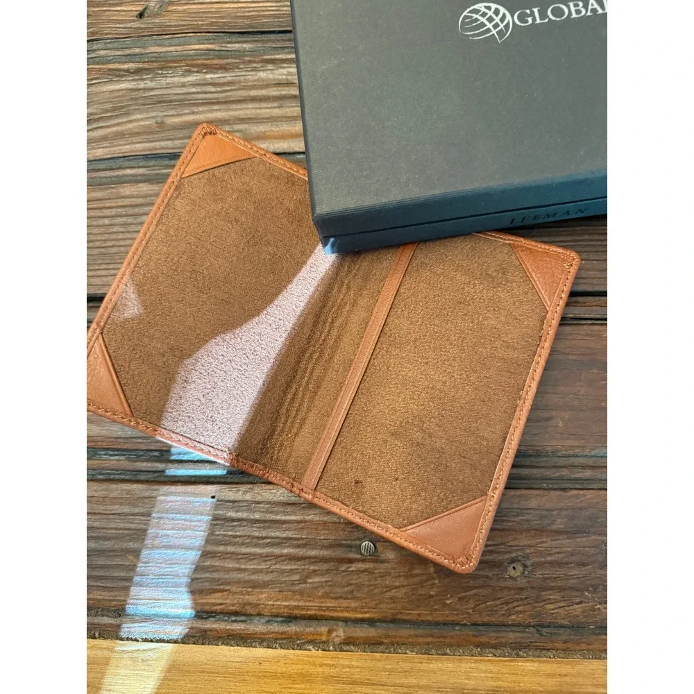 Leeman Designs Tan Leather Passport Cover and Luggage Tag Travel Gift Set Global
